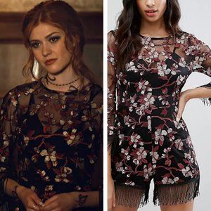 Missguided Premium Embroidered Fringe Romper Playsuit ASO Clary Fray
